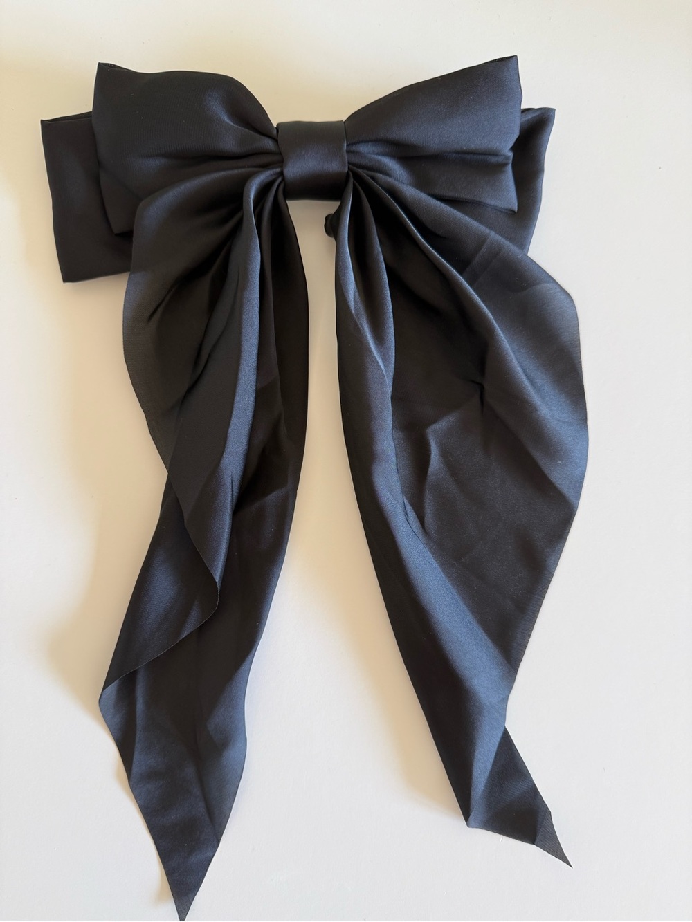 Elegant Black Satin Hair Bow Clip - Women Accessories